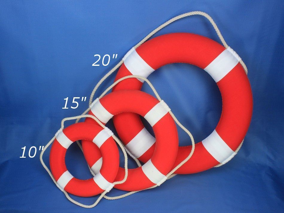 Vibrant Red Decorative Lifering with White Bands 15""