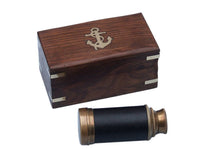 Load image into Gallery viewer, Deluxe Class Scout&#39;s Antique Brass Leather Spyglass Telescope 7&quot;&quot; with Rosewood Box