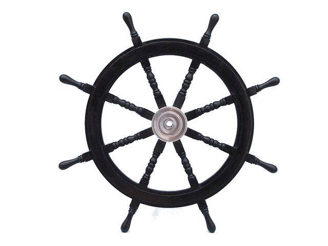 Deluxe Class Wood and Chrome Pirate Ship Steering Wheel 36"