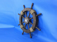 Load image into Gallery viewer, Rustic Wood Finish Decorative Ship Wheel with Starfish 18