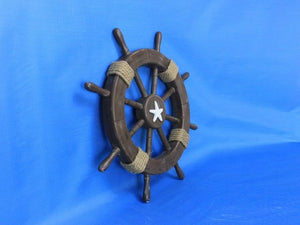 Rustic Wood Finish Decorative Ship Wheel with Starfish 18