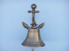 Load image into Gallery viewer, Antique Brass Hanging Anchor Bell 10&quot;