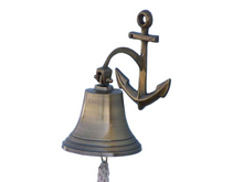 Load image into Gallery viewer, Antique Brass Hanging Anchor Bell 10&quot;