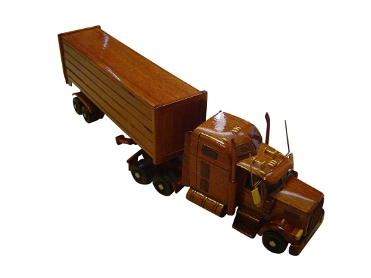 Semi with Trailer Mahogany Wood Desktop Truck Model