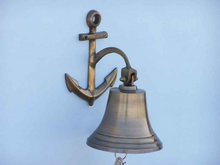 Load image into Gallery viewer, Antique Brass Hanging Anchor Bell 10&quot;