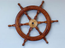 Load image into Gallery viewer, Deluxe Class Wood and Brass Decorative Ship Wheel 18&quot;