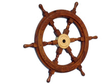 Load image into Gallery viewer, Deluxe Class Wood and Brass Decorative Ship Wheel 18&quot;