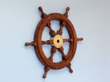Load image into Gallery viewer, Deluxe Class Wood and Brass Decorative Ship Wheel 18&quot;