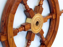 Load image into Gallery viewer, Deluxe Class Wood and Brass Decorative Ship Wheel 18&quot;