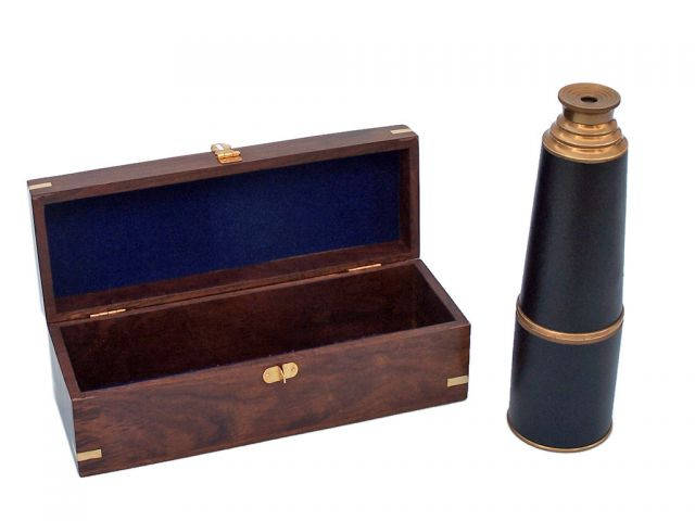 Deluxe Class Admiral Antique Brass Leather Spyglass Telescope 27" w/ Rosewood Box