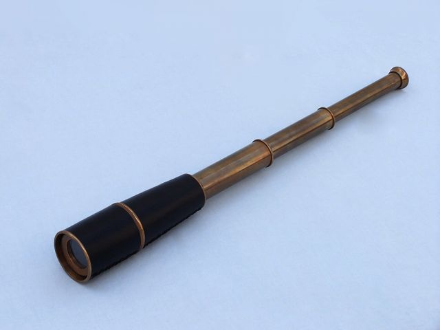Deluxe Class Admiral Antique Brass Leather Spyglass Telescope 27" w/ Rosewood Box