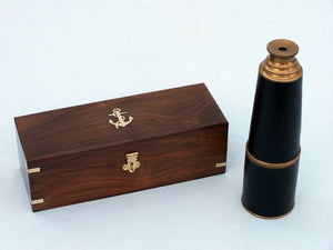 Deluxe Class Admiral Antique Brass Leather Spyglass Telescope 27" w/ Rosewood Box