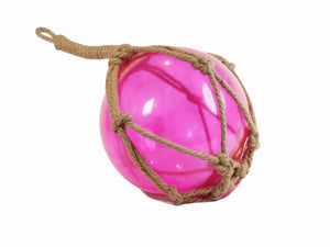 Pink Japanese Glass Ball Fishing Float With Brown Netting Decoration 12""