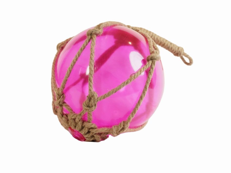 Pink Japanese Glass Ball Fishing Float With Brown Netting