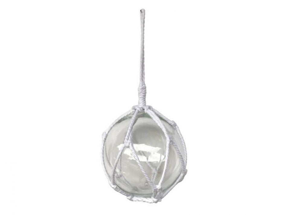 LED Lighted Clear Japanese Glass Ball Fishing Float with White Netting Decoration 6""