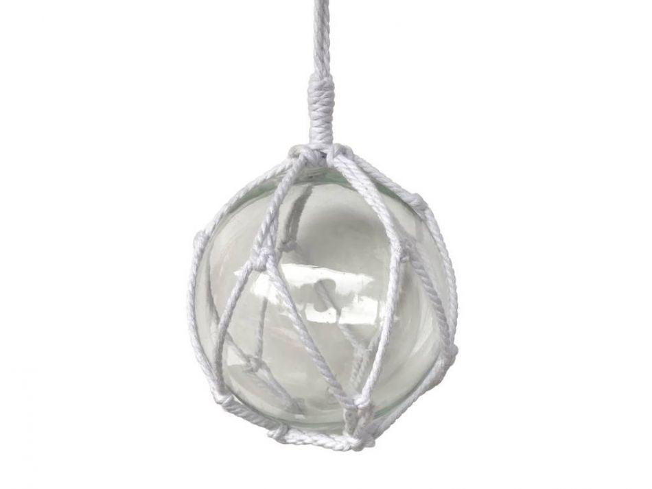 LED Lighted Clear Japanese Glass Ball Fishing Float with White Netting Decoration 6""