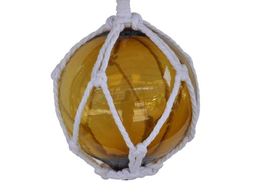 Amber Japanese Glass Ball Fishing Float With White Netting Decoration 6