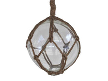 Load image into Gallery viewer, Clear Japanese Glass Ball Fishing Float With Brown Netting Decoration 6&quot;&quot;