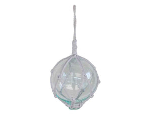 Clear Japanese Glass Ball Fishing Float With White Netting Decoration 6""