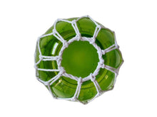 Load image into Gallery viewer, Green Japanese Glass Fishing Float Bowl with Decorative White Fish Netting 8&quot;