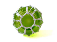 Load image into Gallery viewer, Green Japanese Glass Fishing Float Bowl with Decorative White Fish Netting 8&quot;