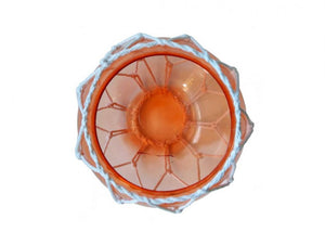 Orange Japanese Glass Fishing Float Bowl with Decorative White Fish Netting 8"