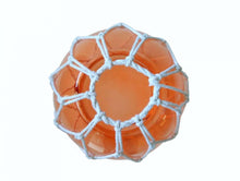 Load image into Gallery viewer, Orange Japanese Glass Fishing Float Bowl with Decorative White Fish Netting 8&quot;