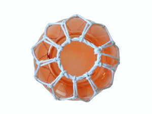 Orange Japanese Glass Fishing Float Bowl with Decorative White Fish Netting 8"