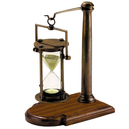 Nautical Brass Hanging Sand Timer with Wooden Base Collectibles Decor Hourglass