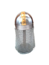 Load image into Gallery viewer, Viking Chainmail Brass Helmet