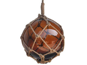 Amber Japanese Glass Ball Fishing Float With Brown Netting Decoration 12''