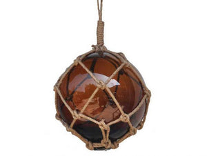 Amber Japanese Glass Ball Fishing Float With Brown Netting Decoration 12''