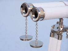 Load image into Gallery viewer, Hampton Collection Chrome with White Leather Binoculars 62&quot;&quot;