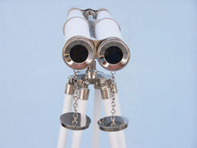 Load image into Gallery viewer, Hampton Collection Chrome with White Leather Binoculars 62&quot;&quot;