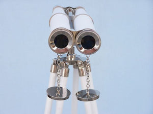 Hampton Collection Chrome with White Leather Binoculars 62""