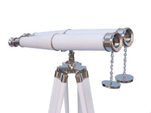 Load image into Gallery viewer, Hampton Collection Chrome with White Leather Binoculars 62&quot;&quot;