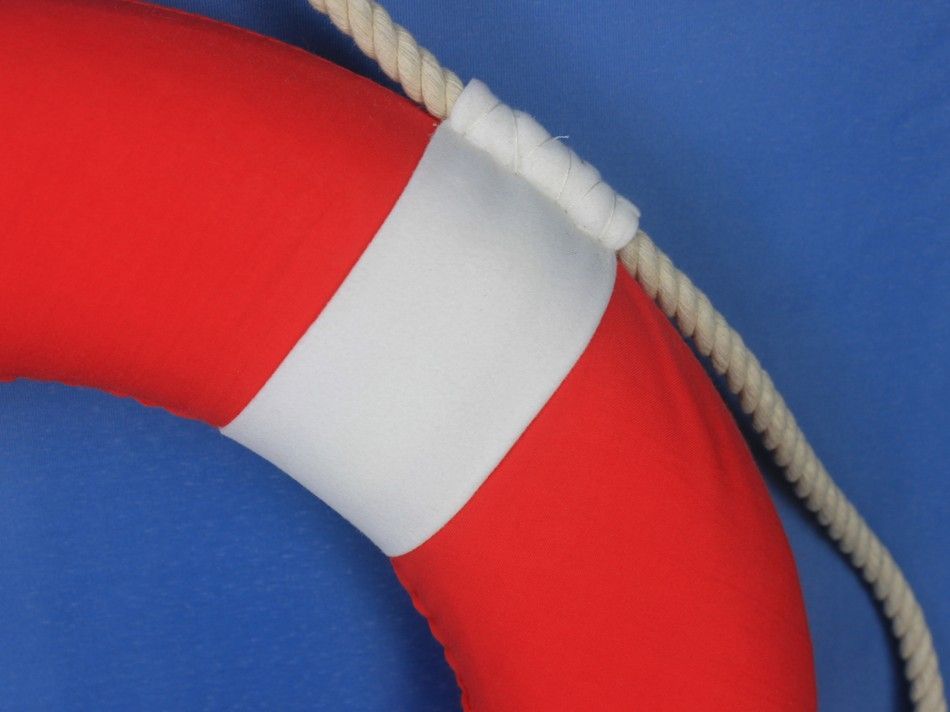 Vibrant Red Decorative Lifering with White Bands 15""