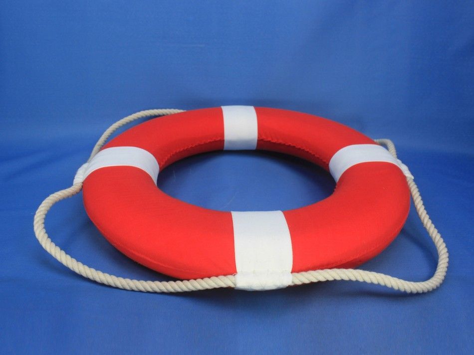 Vibrant Red Decorative Lifering with White Bands 15""