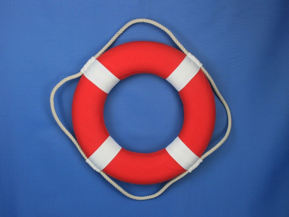 Vibrant Red Decorative Lifering with White Bands 15""