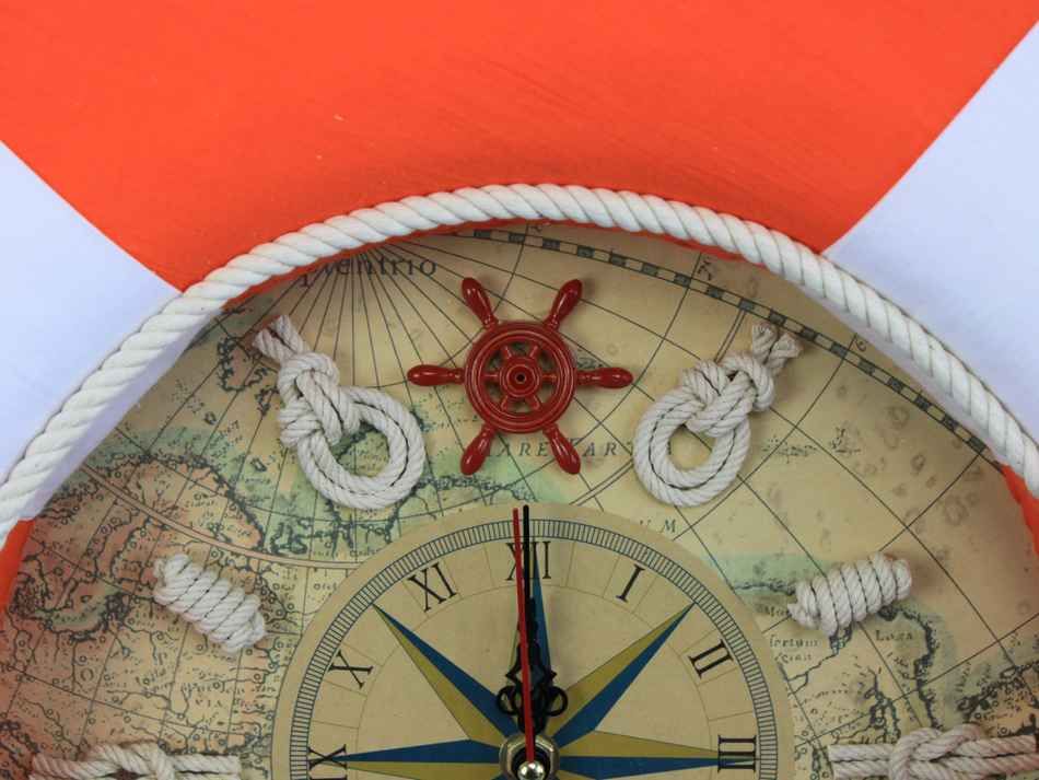 Vibrant Orange Decorative Lifering Clock With White Bands 18""