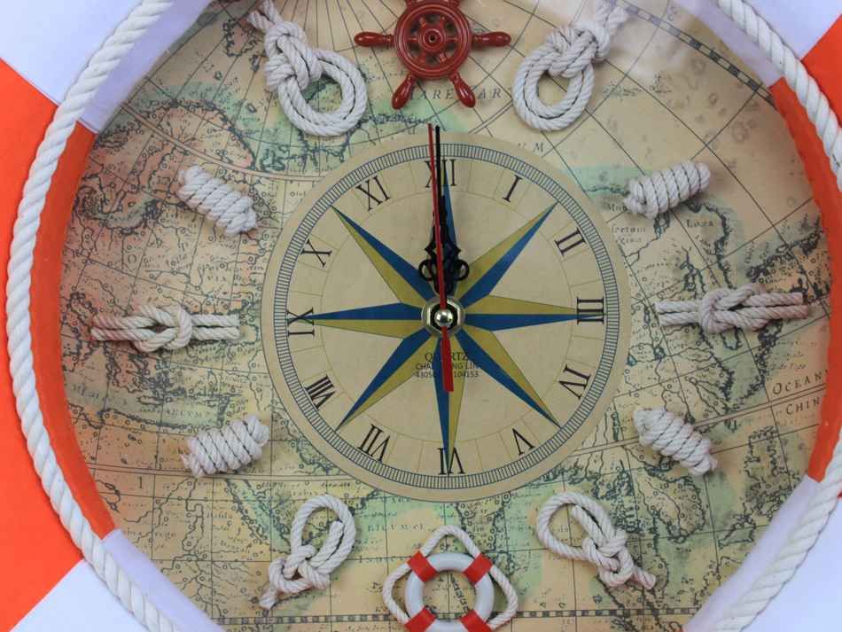 Vibrant Orange Decorative Lifering Clock With White Bands 18""