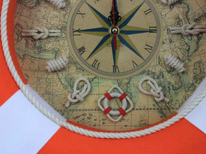 Vibrant Orange Decorative Lifering Clock With White Bands 18""