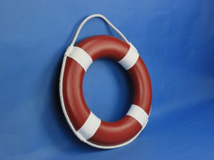 Red Painted Decorative Lifering with White Bands 15"