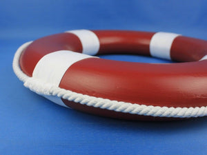 Red Painted Decorative Lifering with White Bands 15"