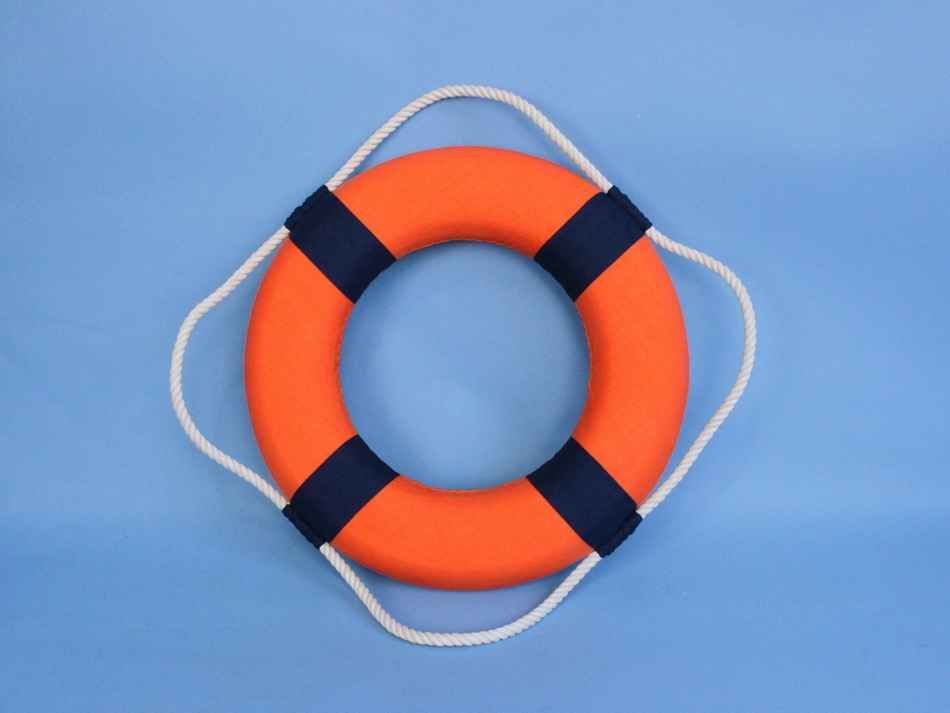 Vibrant Orange Decorative Lifering With Blue Bands 15""
