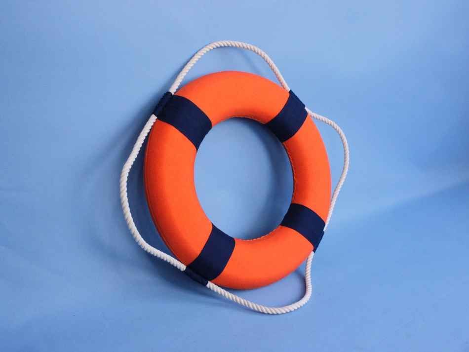 Vibrant Orange Decorative Lifering With Blue Bands 15""