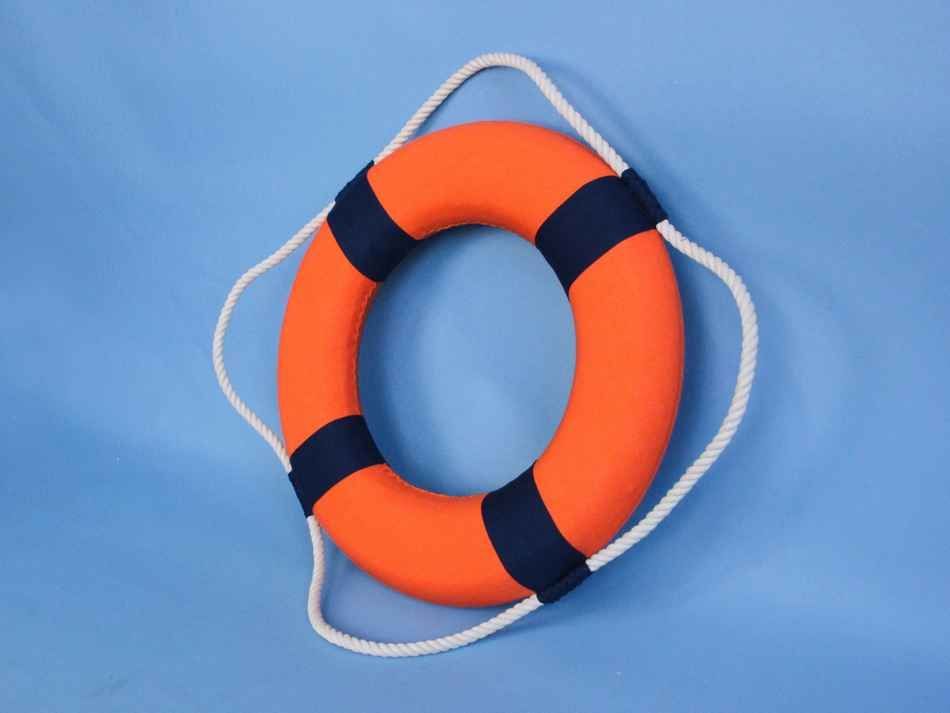 Vibrant Orange Decorative Lifering With Blue Bands 15""