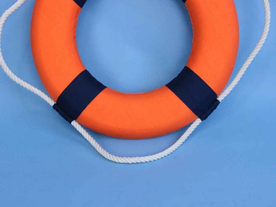 Vibrant Orange Decorative Lifering With Blue Bands 15""