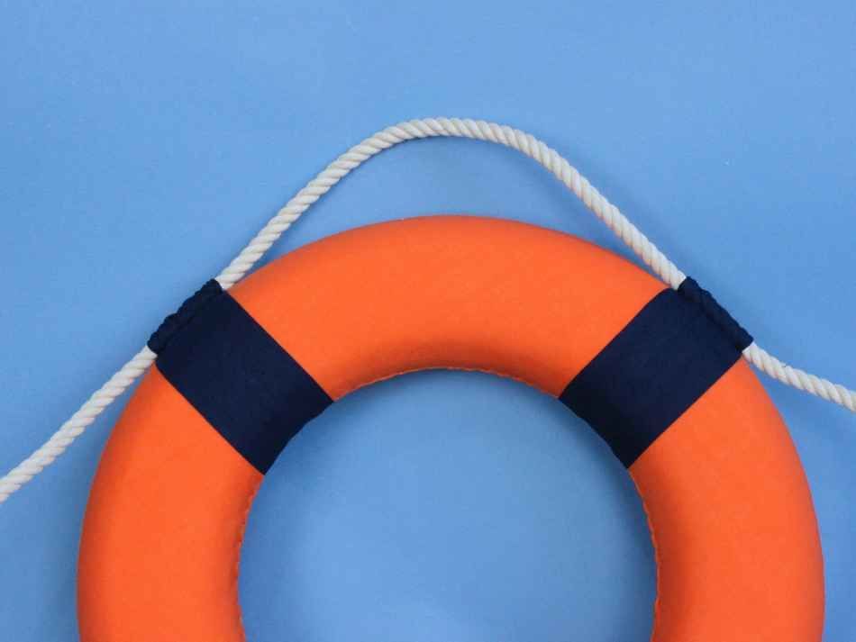 Vibrant Orange Decorative Lifering With Blue Bands 15""