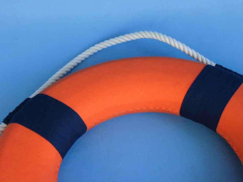 Vibrant Orange Decorative Lifering With Blue Bands 15""